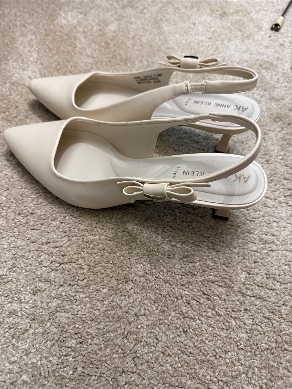 Anne Klein Cream Slingback Pointed Toe Kitten Heels with Bow